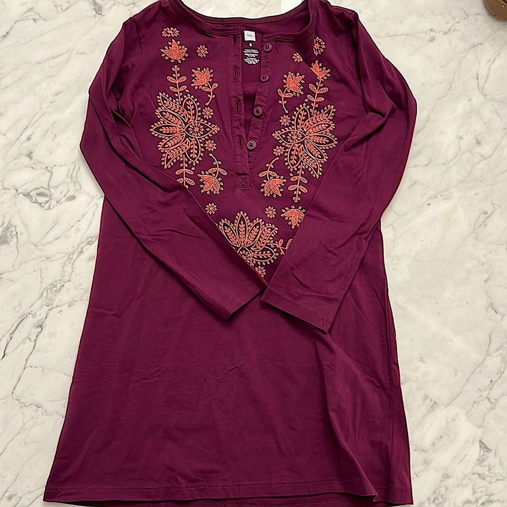 Tea Long-Sleeve 3/4 Button Down Dress (Raised Design); Size 6